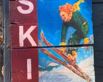 WOOD SIGN Vintage Ski  Sign: Rustic Winter Cabin Decor, Handmade