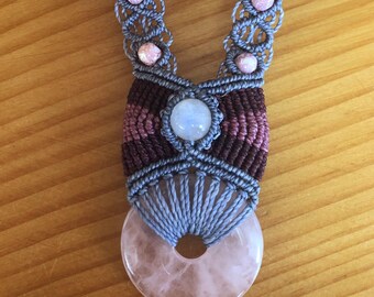 Handmade Macrame Rose Quartz Necklace – Boho Moonstone Jewelry
