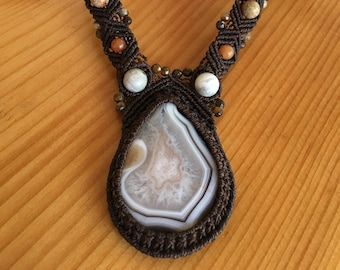 Botswana Agate Macrame' Necklace with Agate, Jasper & Tiger's Eye Beads - Unique, Earthy and Magical