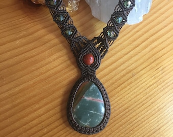 Picasso Jasper & Red Jasper Macrame' Necklace with Czech Glass Beads - Unique, Earthy and Magical