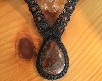 Red Agate Macrame Necklace: Boho Tribal Jewelry