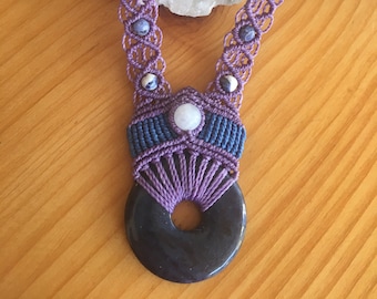 Dumortierite, Moonstone & Sodalite Macrame' Necklace - Unique, Earthy and Magical