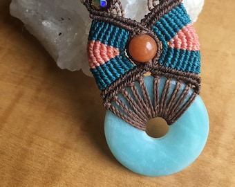 Amazonite & Orange Jade Macrame' Necklace with Czech Glass Beads - Unique, Earthy and Magical