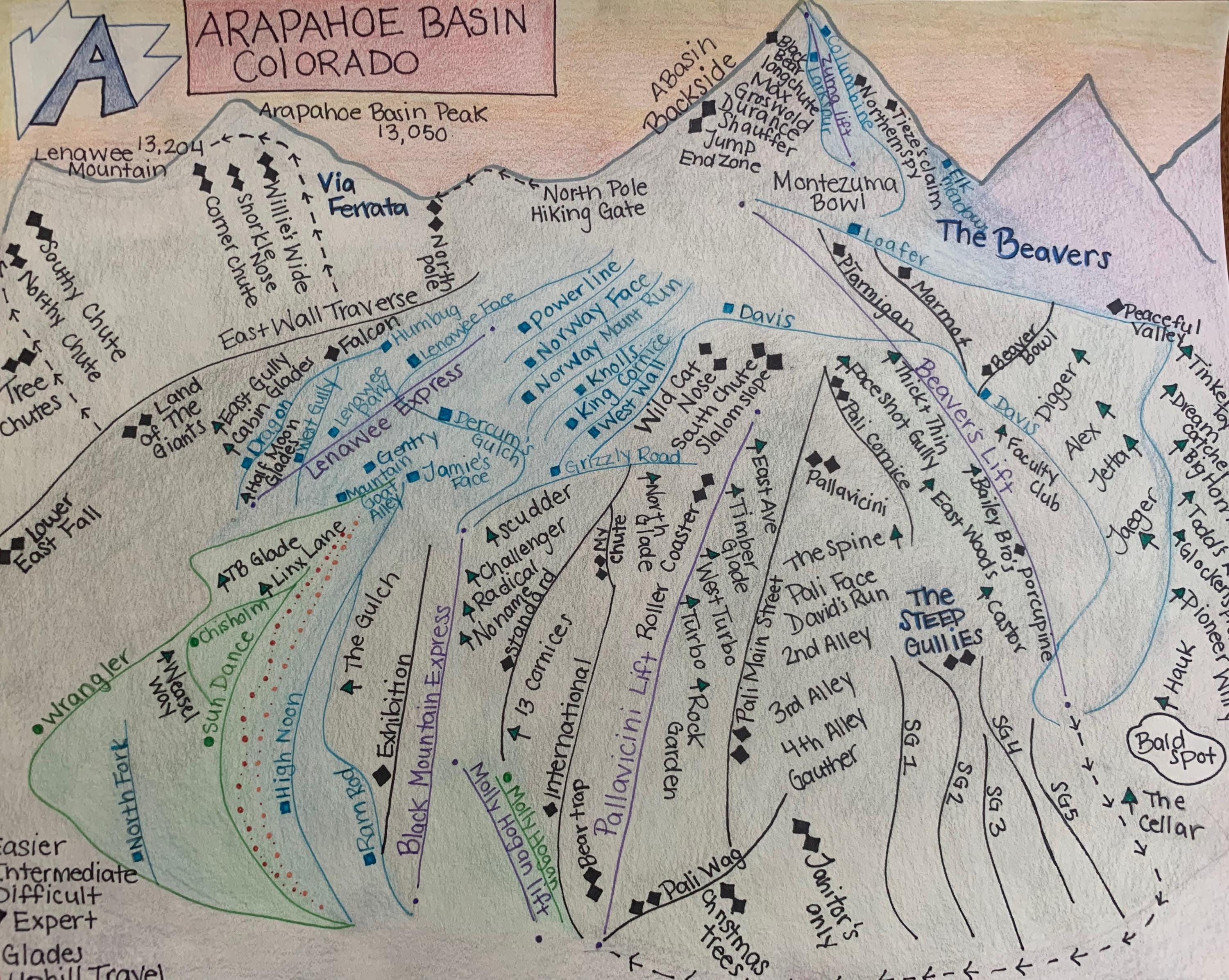 Arapahoe Basin Mountain Trail Map Etsy Il T22p 