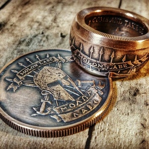 Copper Molon Labe coin ring
