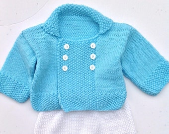 Knitted baby outfit , knit baby jacket, knitted baby pants, baby cardigan, baby blazer, baby shower gift