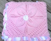 Baby blanket, pink baby girl blanket, knitted in vintage style , baby shower gift, nursery , baby afghan, crib size blanket, made to order