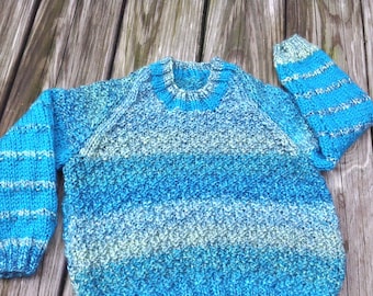 Child sweater, toddler pullover, blue cardigan, baby sweater, 4 T children clothes, knitted winter top