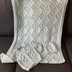 Knit baby blanket , knitted baby cardigan, baby hat, sky blu newborn set, baby shower gift, baby boy knitted outfit