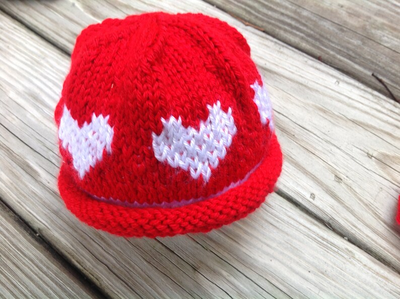 knitted toddler mittens Children beanie and mittens set knitted mittens in red with white hearts valentine/'day child set
