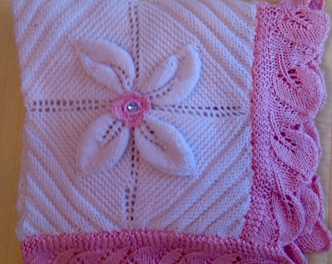 Pink and White Baby Blanket, Handmade Baby Blanket,knitted and Crochet
