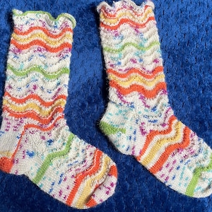 Hand knit women socks, lace knit socks with merino wool