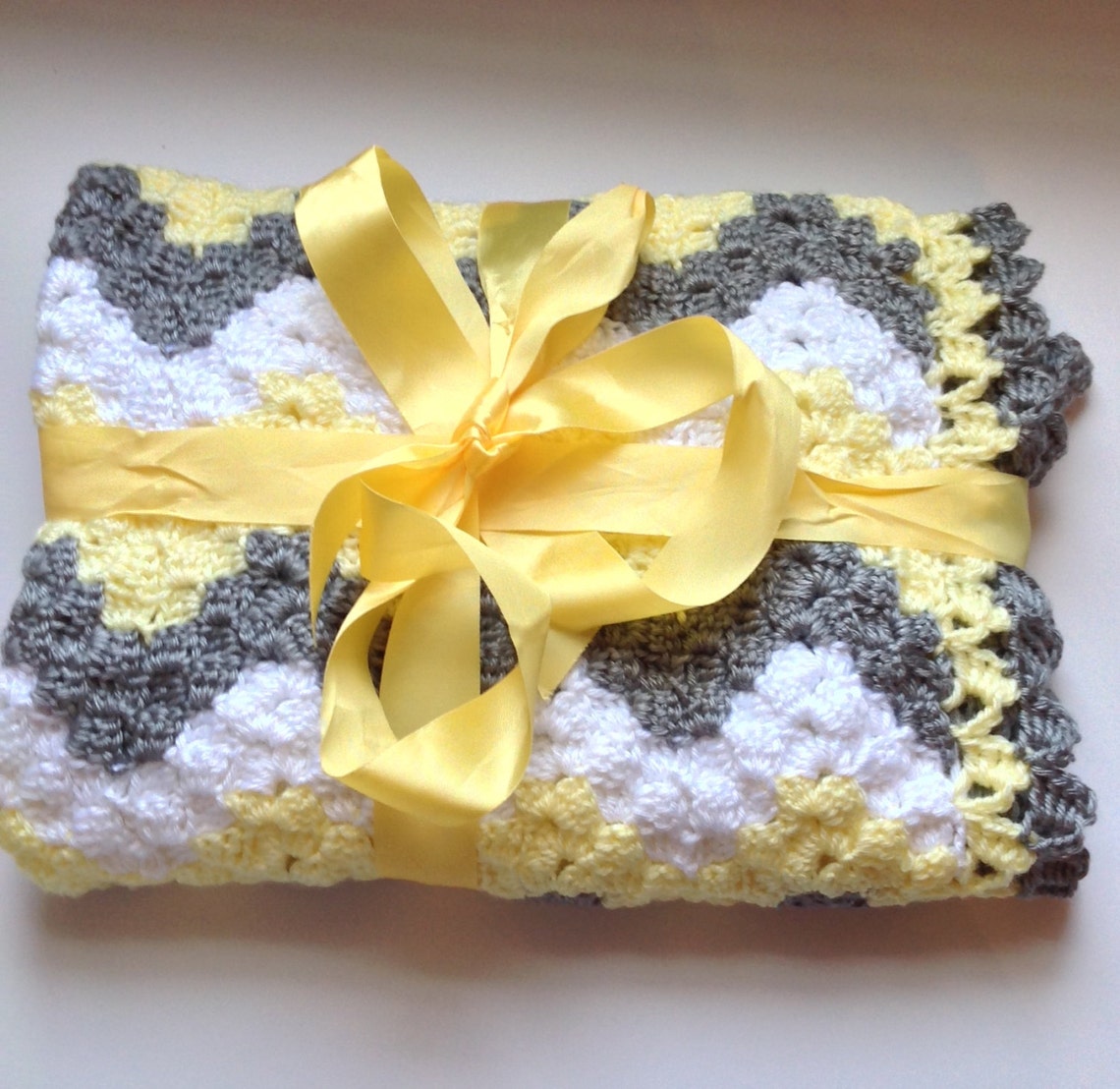 Crochet Baby Blanket Chevron Baby Blanket Gray and Yellow Etsy