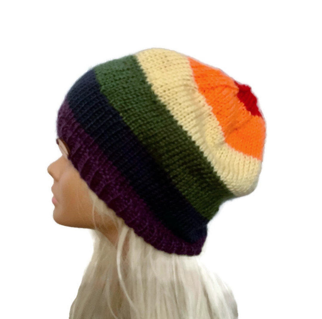 LGBT Hat Knitted Slouchy Hat Unisex Beanie Rainbow Colors - Etsy