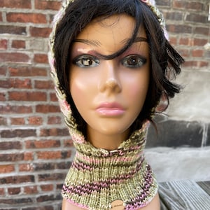 Knit balaclava, teen pixie hat, neck warmer, winter balaclava, gnome hat, multicolor cap