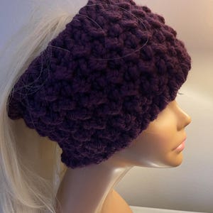 Chunky crochet headband, purple ear warmer, crochet neck warmer, unisex headband, extra large