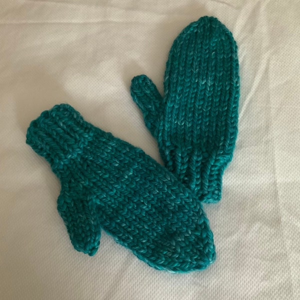 Hand knit mittens, chunky gloves, turquoise knit mittens