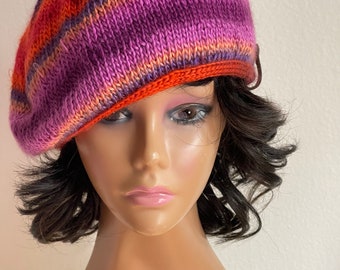 Knitted beret, slouchy hat,  hand knit gift, wool hat, back to school, winter hat
