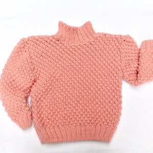 baby sweater, toddler sweater, pink cardigan, knitted pullover, bubbles stitch , girl sweater, turtleneck , toddler knits, wool girl top