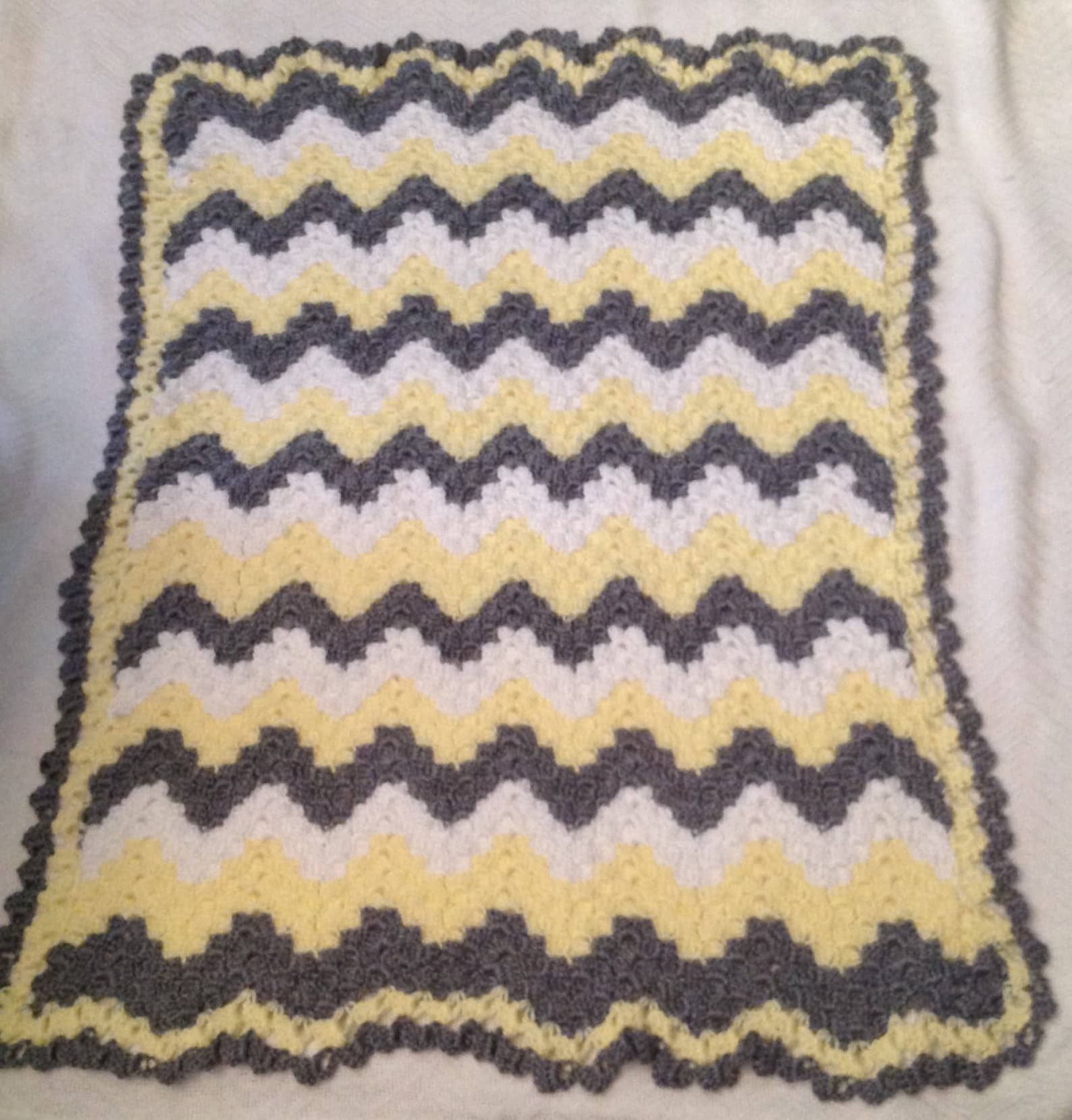 Crochet Baby Blanket Chevron Baby Blanket Gray and Yellow Etsy