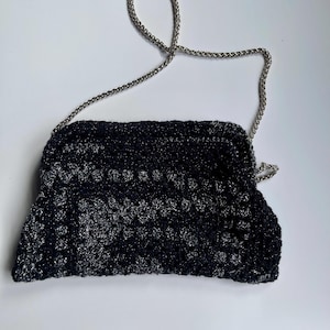 Chic black and silver crossbody bag, crochet bag, crochet clutch, black and silver