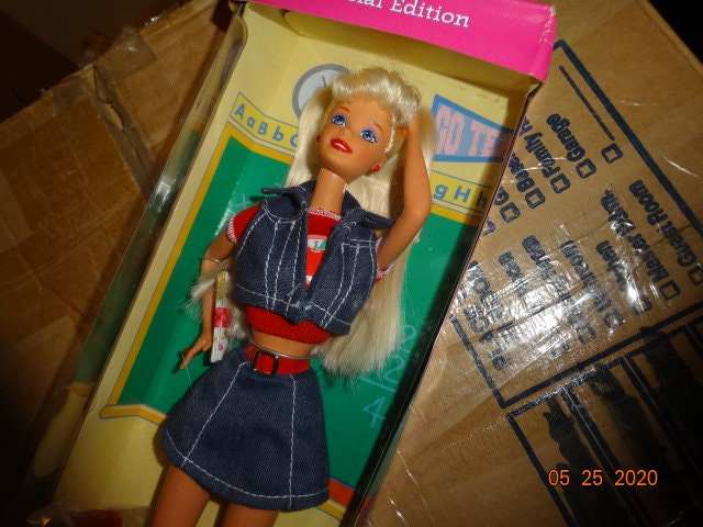 Barbie Doll Clothes Clear Bear Pink Shirt & Denim Skirt 2pcs Set