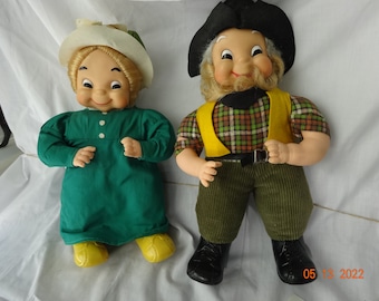 Soft dolls,1966,Prospector & wife, mint, 14 inches , no play, so cute, clothes form body,Earle Pullan maker