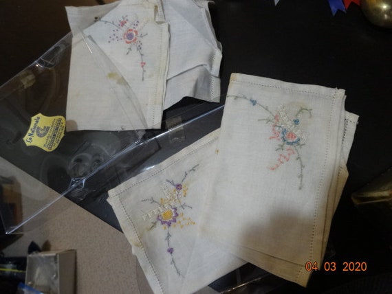 3 Brussels lace  center handkerchiefs  original p… - image 1