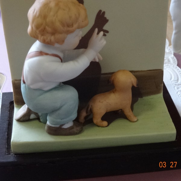 Sculpture, Bessie Pease Gutmann, 1985, Oh,Oh  a Bunny, ceramic, copy of her pictures painted. on wood stand