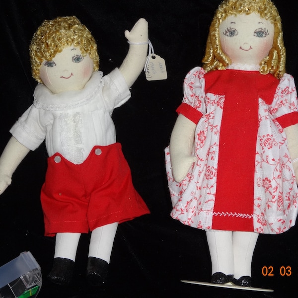 2 designer sculptured  9,75 inch dolls, handmade, dressed like  1900s children, super condition, unique, great styling  1981