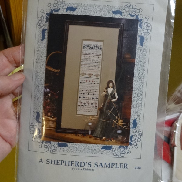 Cross-stitch pattern, new , A Shepherd's Sampler  by Tina Richards.   3 3/8 x 12 1/4 " finished.  Vanessa -Ann Colln. ,Utah