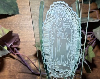 3D Virgen de Guadalupe Glass Vase Engraving | Wedding | Retirement | Spiritual Home Decor | Faith Gift