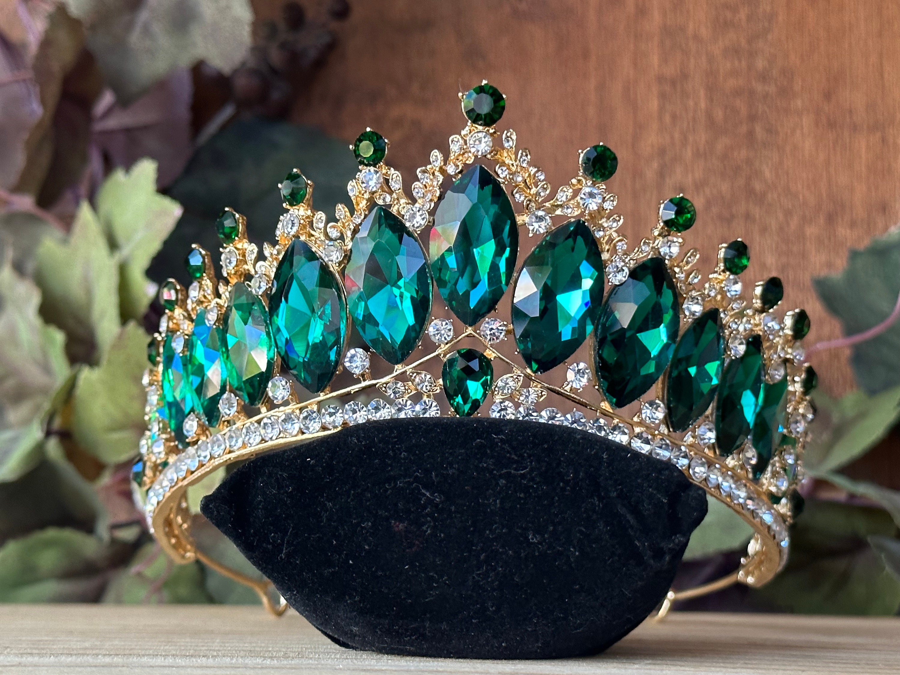 Emerald Green & Gold Tiara: Quinceanera, Wedding, Birthday 
