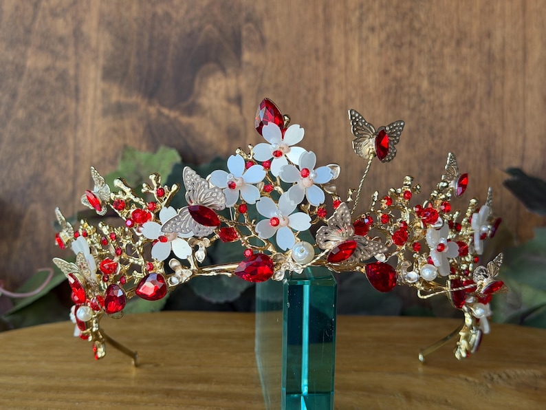 Red & Gold Butterfly Tiara: Quinceañera Enchanted Weddings, Birthday Princess Pageants Crowns, Proms bild 5