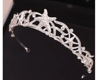 Starfish Silver Tiara Bridal Shower Tiara Quinceanera Tiara Birthday Tiara Sweet 16 Sweet 15 Starfish Headband Mermaid Masquerade Tiara