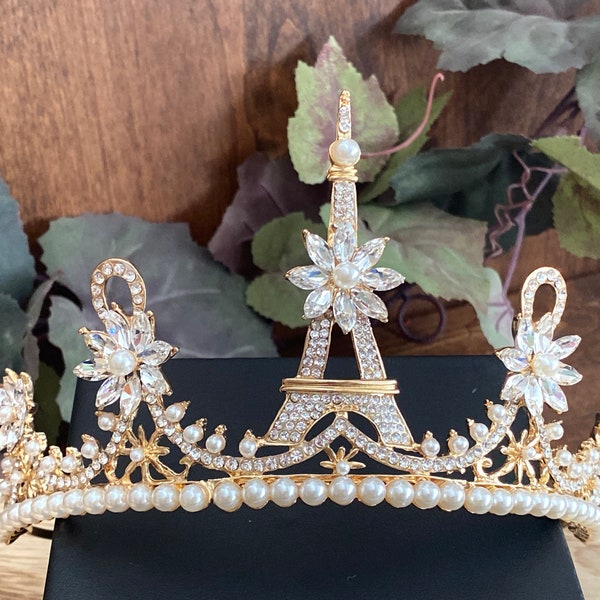 Eiffel Tower Tiara Gold Quinceanera Tiara Wedding Tiara  Princess Coronation Tiara Birthday Party Tiara Sweet 16 Sweet 15 Paris