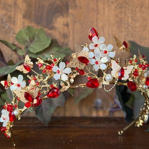 Red & Gold Butterfly Tiara: Quinceañera Enchanted Weddings, Birthday Princess Pageants Crowns, Proms bild 3