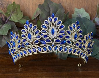 Blue Majestic Quinceañera Tiara, Royal Wedding, Birthday Princess, Pageant and Formal Gala