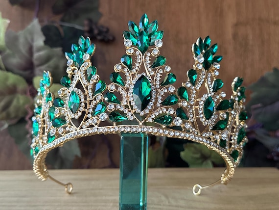 Emerald Green & Gold Tall Tiara: Quinceanera, Wedding  display picture 1