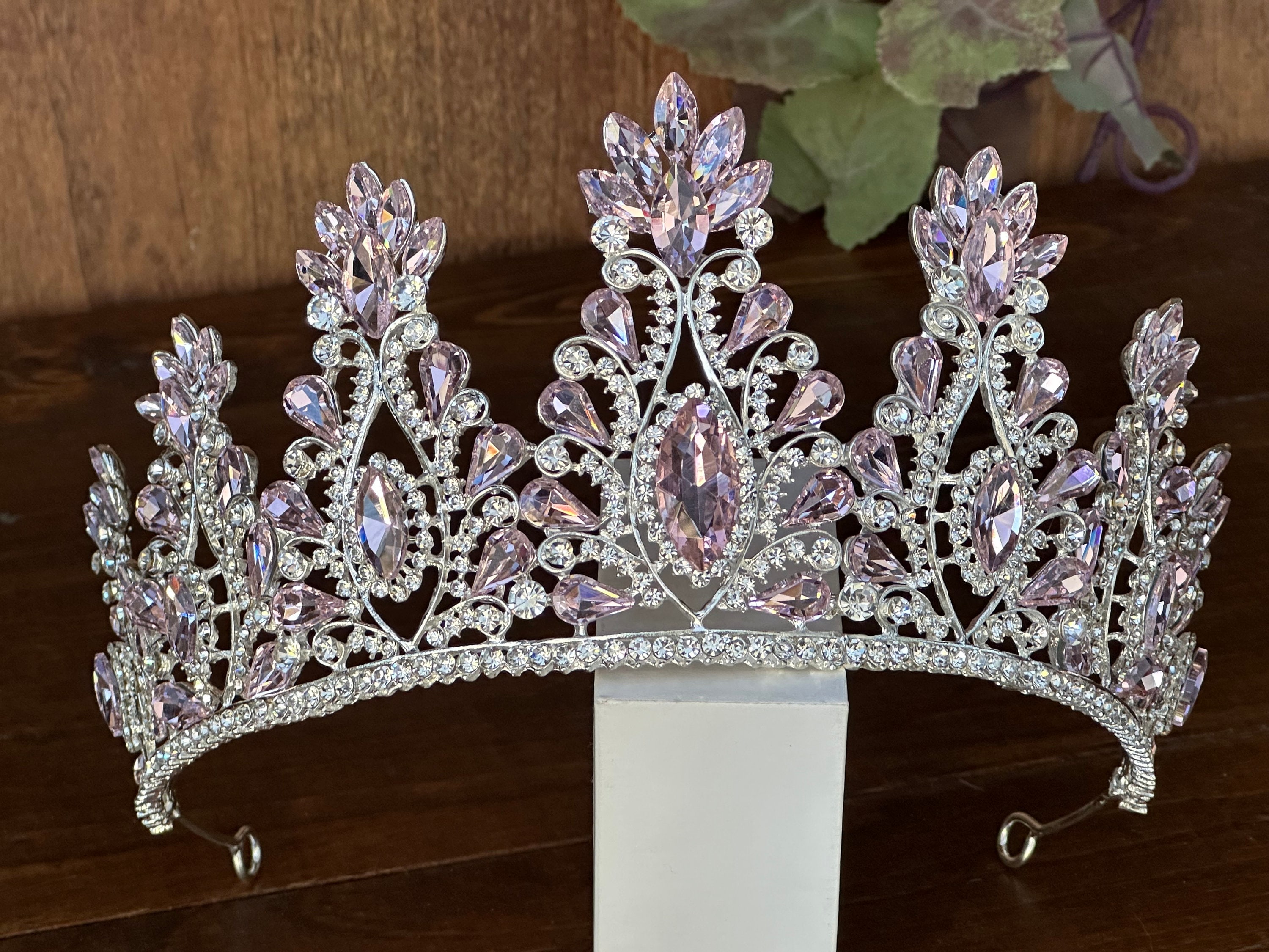 Elegant Silver and Pink Tiara. Quinceanera. Pink Sweet 15 Rhinestone Tiara Quince Quinceanera Crown with  main image 4