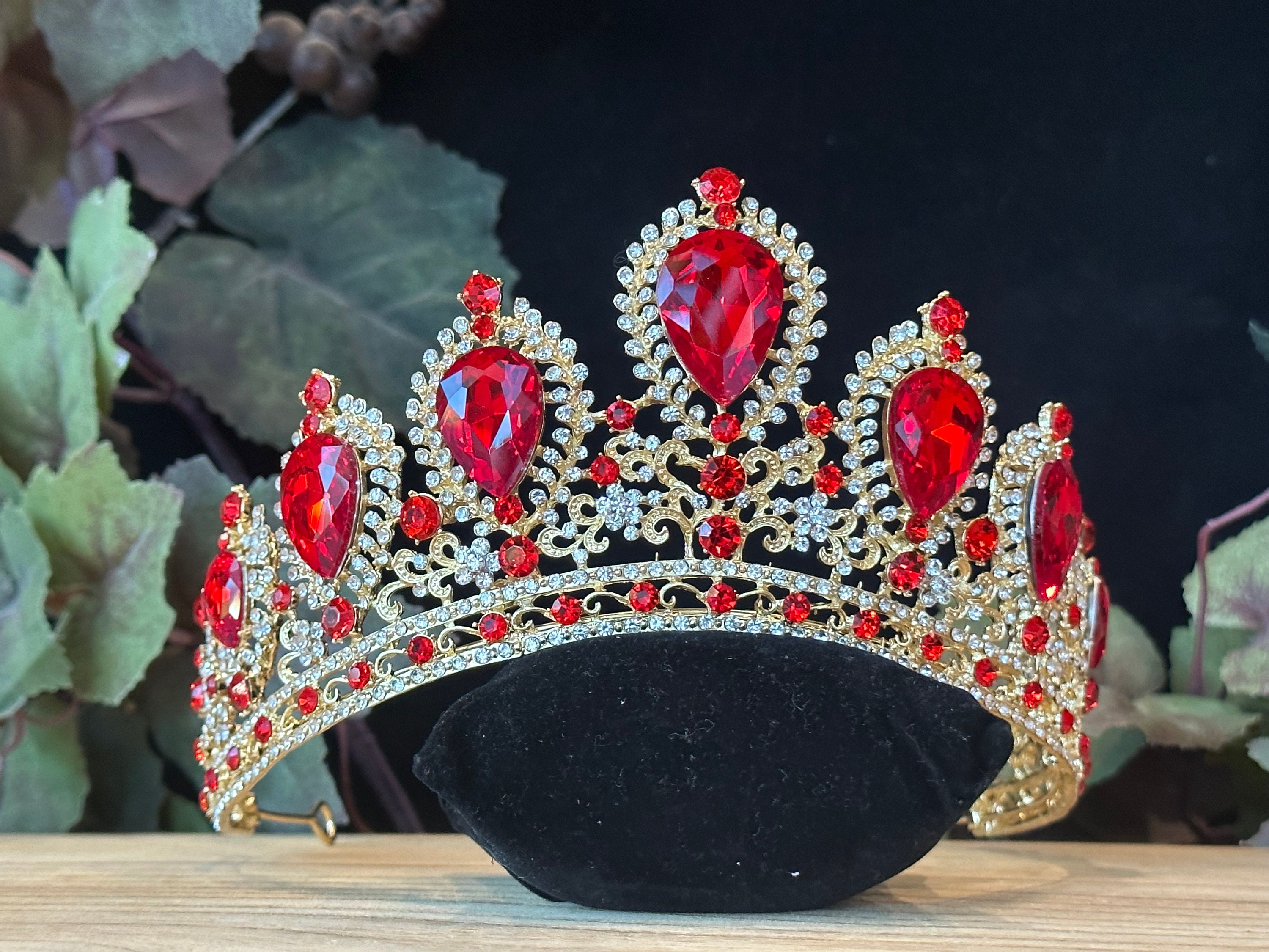 Red & Gold Tiara: Quinceanera, Wedding, Birthday, Coronas 