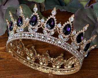 Dark Purple Teardrop Amethyst Crown | Renaissance Fantasy, Updo Style Crowns, Birthday, Gala