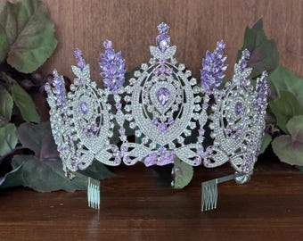 Tall Lilac Statement Tiara, Sparkling Quinceañera, Princess Pageant, Festival and Formal Ball