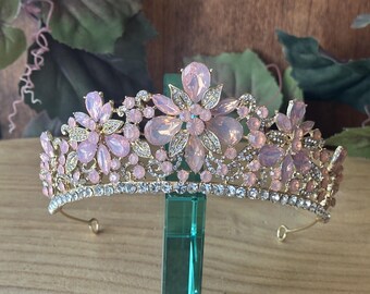 Large Floral Butterflies Tiara Crown for Quinceanera Silver/Purple Crystals Crystal Quinceanera Tiara, Lilac Bridal Crown, Flower and  main image 2