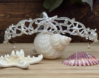 Starfish Silver Tiara for Tropical Birthday, Beach Wedding, Mermaid, Festival