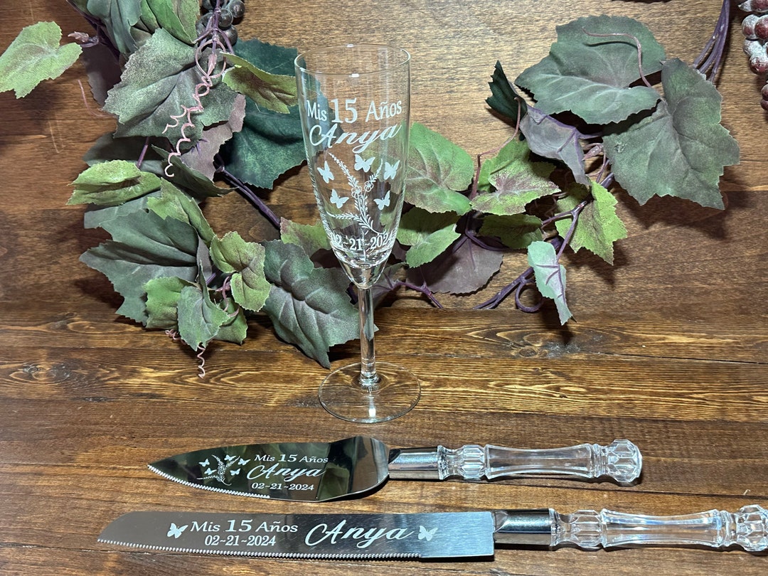 Quinceanera Champagne Flute & Cake Knife Set Quinceanera Champagne