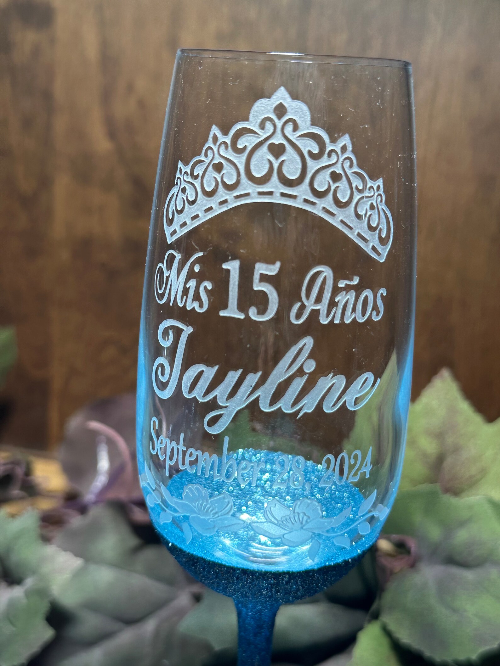 Quinceanera Champagne Flute: Glitter Decor, Mis Quince, Copas Grabadas
