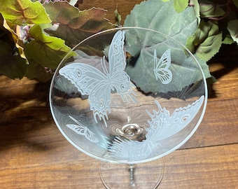 Butterflies Martini Glass Personalize Butterfly Martini Birthday Glass Martini Glass Butterfly Glasses Custom Birthday Martini Glass