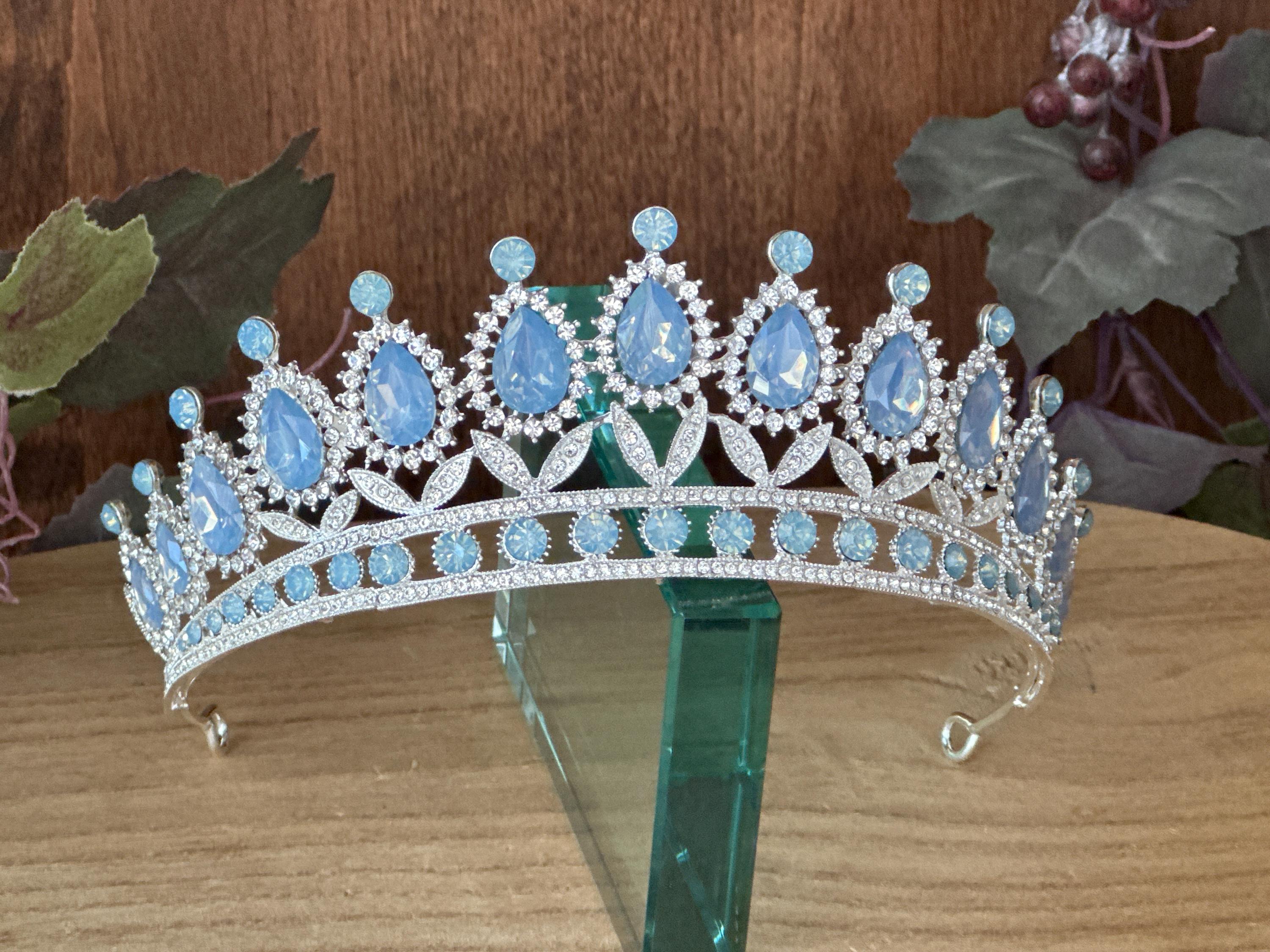 Sky Blue Crystal Teardrop Tiara Crown Dazzling Marquis Cut Royal Princess Mini Crystal Rhinestone  main image 2