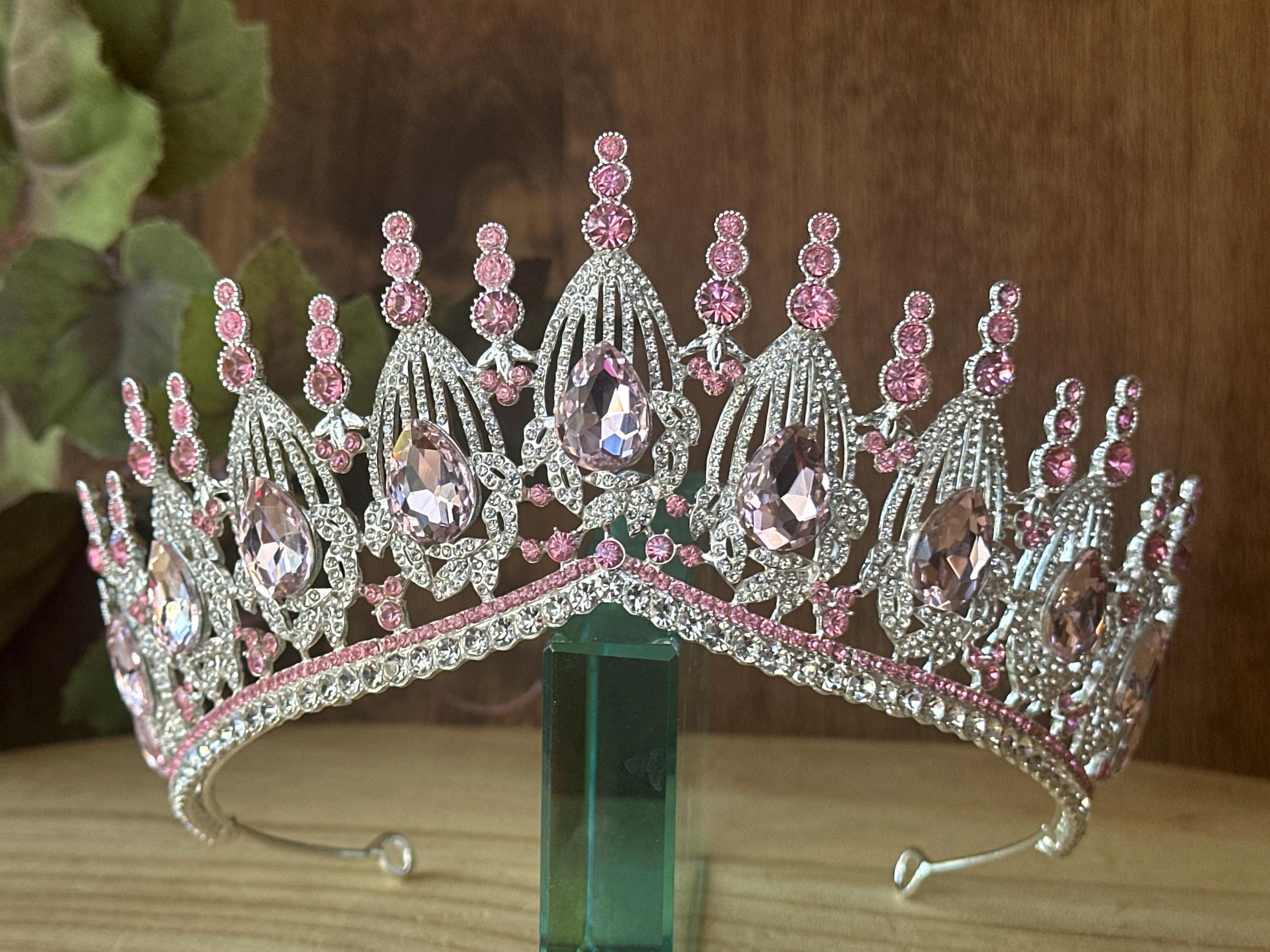 Elegant Silver and Pink Tiara. Quinceanera. Pink Sweet 15 Rhinestone Tiara Quince Quinceanera Crown with  main image 3